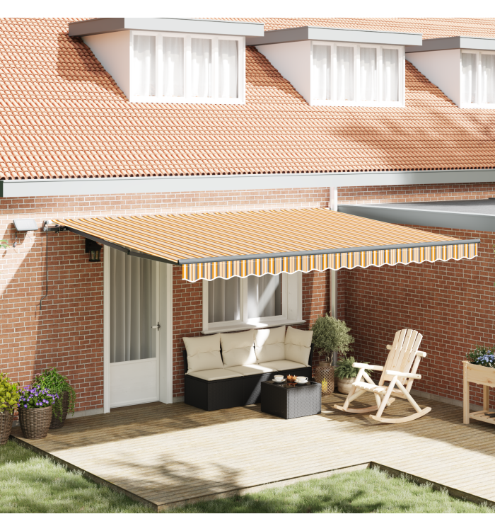 Store Rétractable Manuel avec Rayures Multicolores LED 450x300 cm | Mobilier & Déco