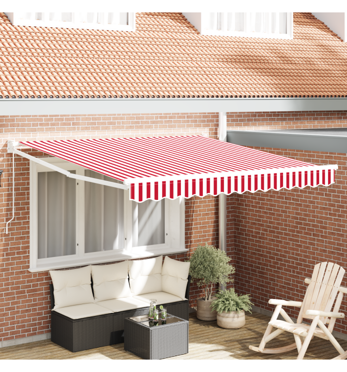 Store rétractable manuel rayé rouge et blanc 350x250 cm | Mobilier & Déco