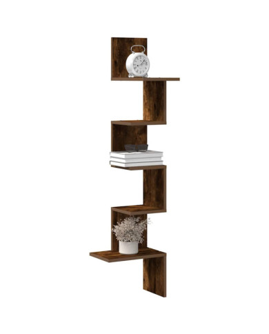 Étagère d'angle murale chêne fumé bois d'ingénierie | Mobilier & Déco