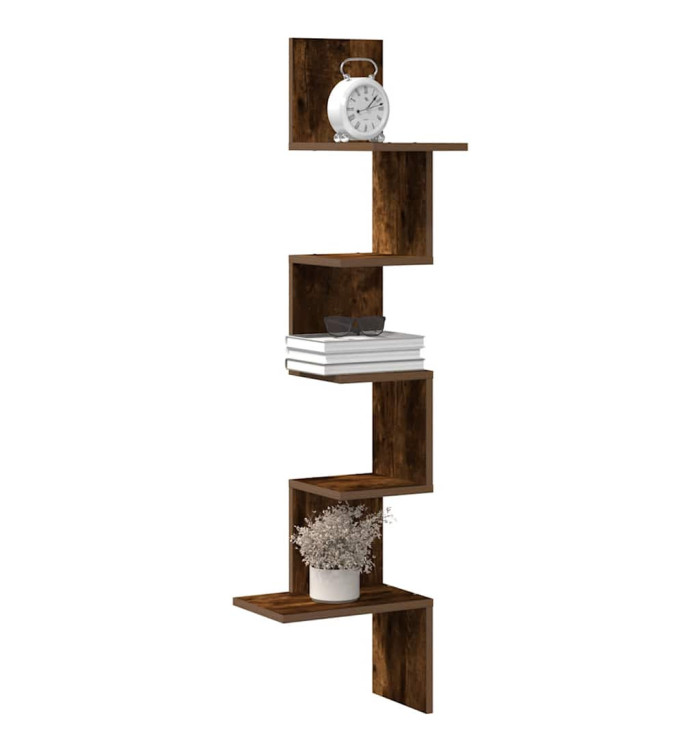 Étagère d'angle murale chêne fumé bois d'ingénierie | Mobilier & Déco