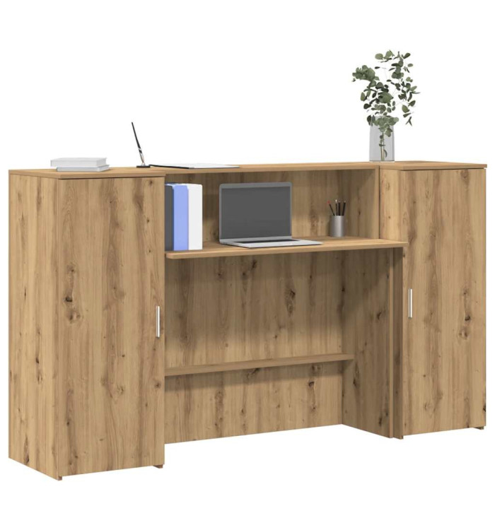 Bureau réception chêne artisanal 180x50x103,5cm bois ingénierie | Mobilier & Déco
