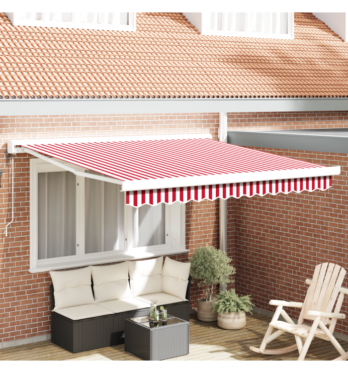 Auvent rétractable automatique rayé rouge et blanc 350x250 cm | Mobilier & Déco