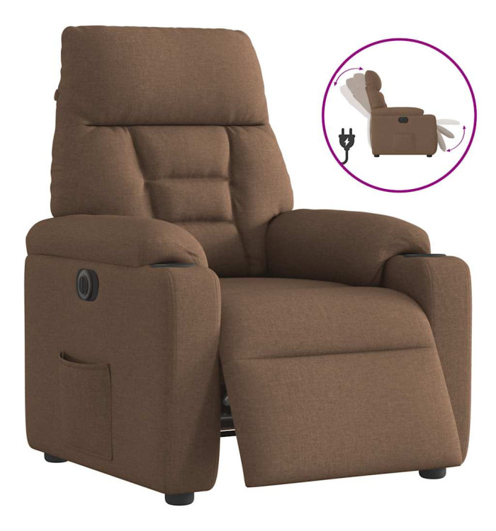 Fauteuil inclinable électrique Marron Tissu | Mobilier & Déco