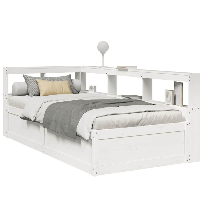 Lit bibliothèque sans matelas blanc 100x200 cm bois pin massif | Mobilier & Déco
