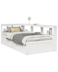 Lit bibliothèque sans matelas blanc 100x200 cm bois pin massif | Mobilier & Déco
