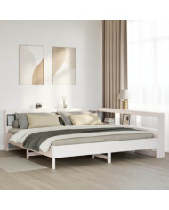 Lit bibliothèque sans matelas blanc 200x200 cm bois pin massif | Mobilier & Déco
