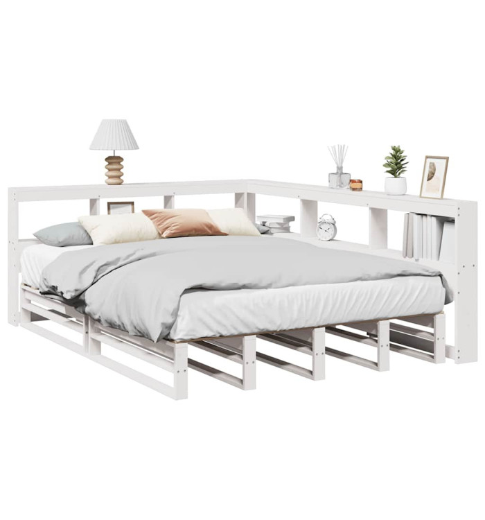Lit bibliothèque sans matelas blanc 135x190 cm bois pin massif | Mobilier & Déco