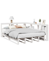 Lit bibliothèque sans matelas blanc 135x190 cm bois pin massif | Mobilier & Déco