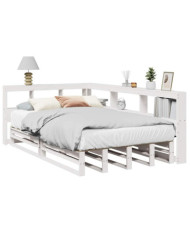 Lit bibliothèque sans matelas blanc 120x200 cm bois pin massif | Mobilier & Déco