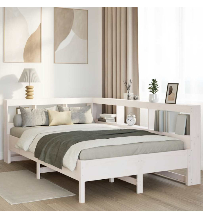 Lit bibliothèque sans matelas blanc 120x200 cm bois pin massif | Mobilier & Déco
