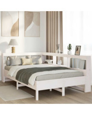 Lit bibliothèque sans matelas blanc 120x200 cm bois pin massif | Mobilier & Déco