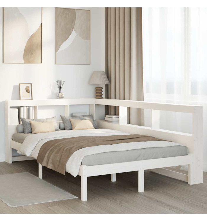 Lit bibliothèque sans matelas blanc 120x200 cm bois pin massif | Mobilier & Déco