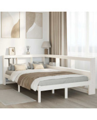 Lit bibliothèque sans matelas blanc 120x200 cm bois pin massif | Mobilier & Déco