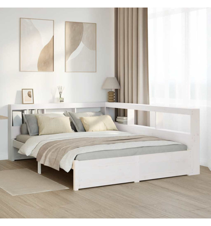 Lit bibliothèque sans matelas blanc 135x190 cm bois pin massif | Mobilier & Déco