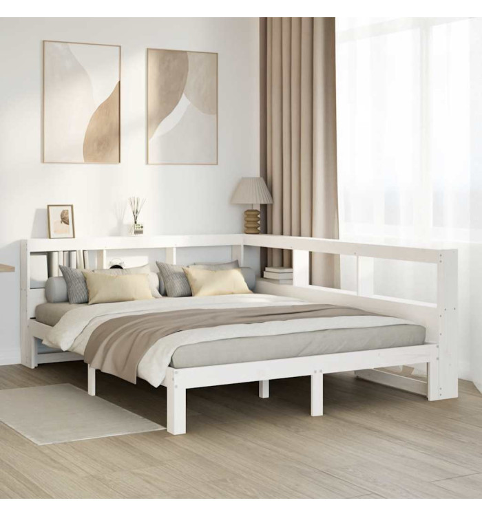Lit bibliothèque sans matelas blanc 150x200 cm bois pin massif | Mobilier & Déco