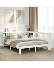 Lit bibliothèque sans matelas blanc 150x200 cm bois pin massif | Mobilier & Déco