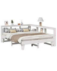 Lit bibliothèque sans matelas blanc 150x200 cm bois pin massif | Mobilier & Déco