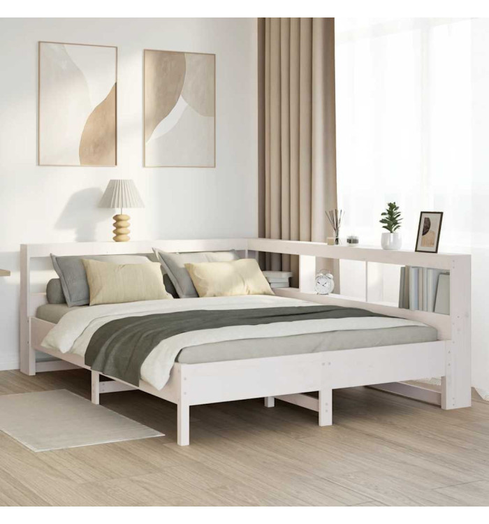 Lit bibliothèque sans matelas blanc 150x200 cm bois pin massif | Mobilier & Déco