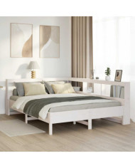 Lit bibliothèque sans matelas blanc 150x200 cm bois pin massif | Mobilier & Déco