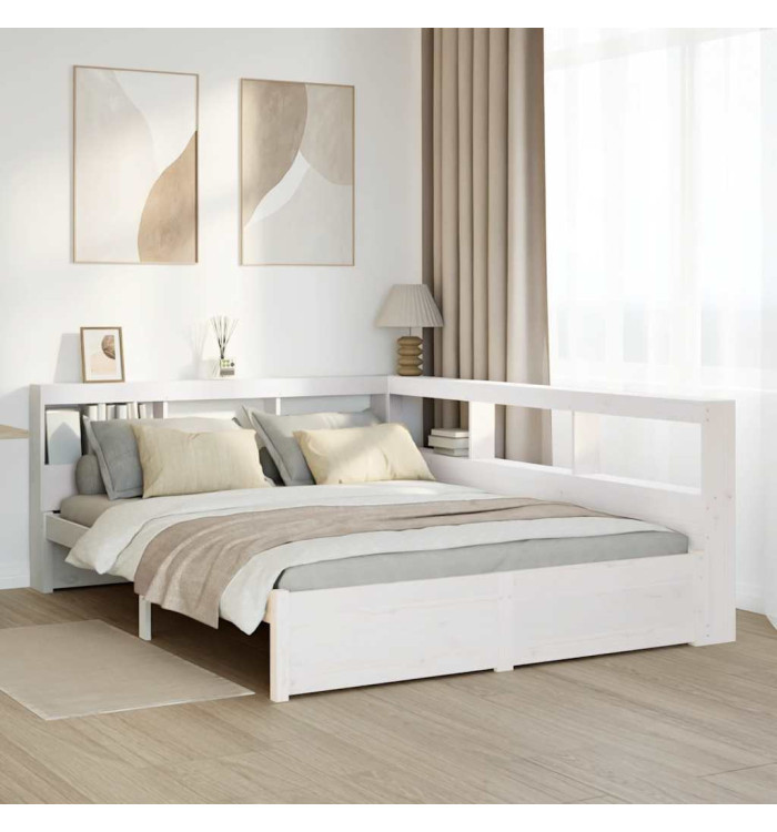 Lit bibliothèque sans matelas blanc 140x190 cm bois pin massif | Mobilier & Déco