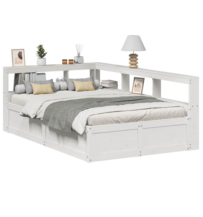 Lit bibliothèque sans matelas blanc 140x190 cm bois pin massif | Mobilier & Déco