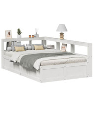 Lit bibliothèque sans matelas blanc 140x190 cm bois pin massif | Mobilier & Déco