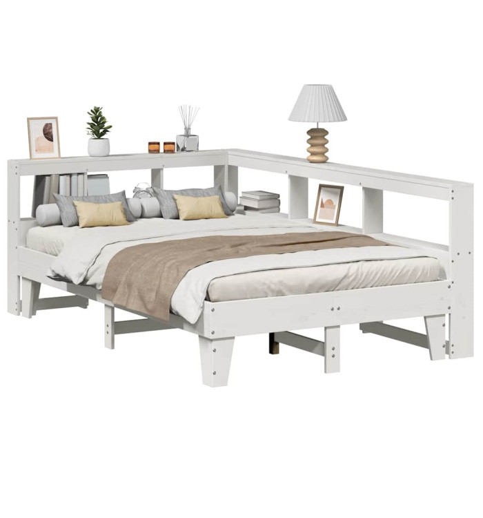 Lit bibliothèque sans matelas blanc 120x190 cm bois pin massif | Mobilier & Déco