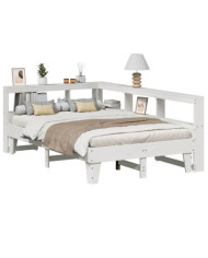 Lit bibliothèque sans matelas blanc 120x190 cm bois pin massif | Mobilier & Déco