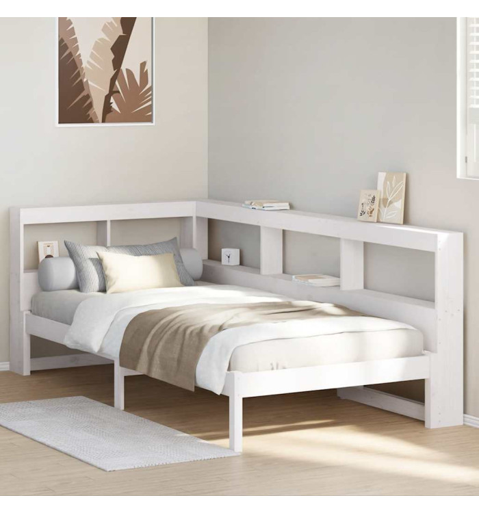 Lit bibliothèque sans matelas blanc 75x190cm bois de pin massif | Mobilier & Déco