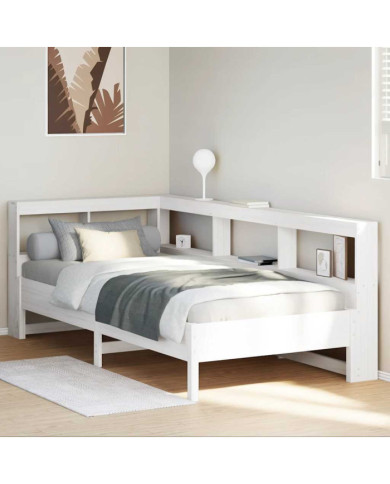 Lit bibliothèque sans matelas blanc 75x190cm bois de pin massif | Mobilier & Déco