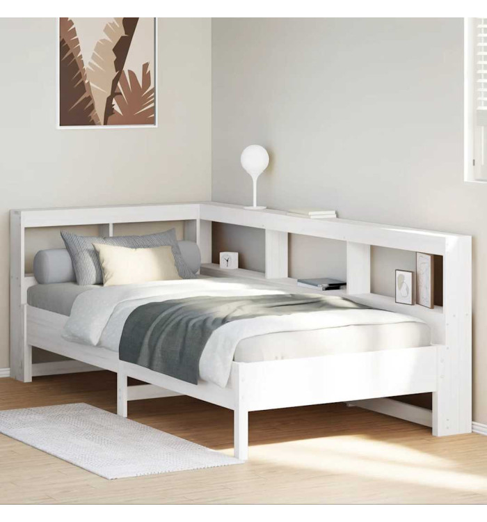 Lit bibliothèque sans matelas blanc 75x190cm bois de pin massif | Mobilier & Déco