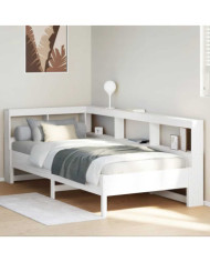 Lit bibliothèque sans matelas blanc 75x190cm bois de pin massif | Mobilier & Déco