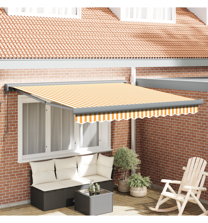 Auvent rétractable jaune et blanc 300x250 cm | Mobilier & Déco