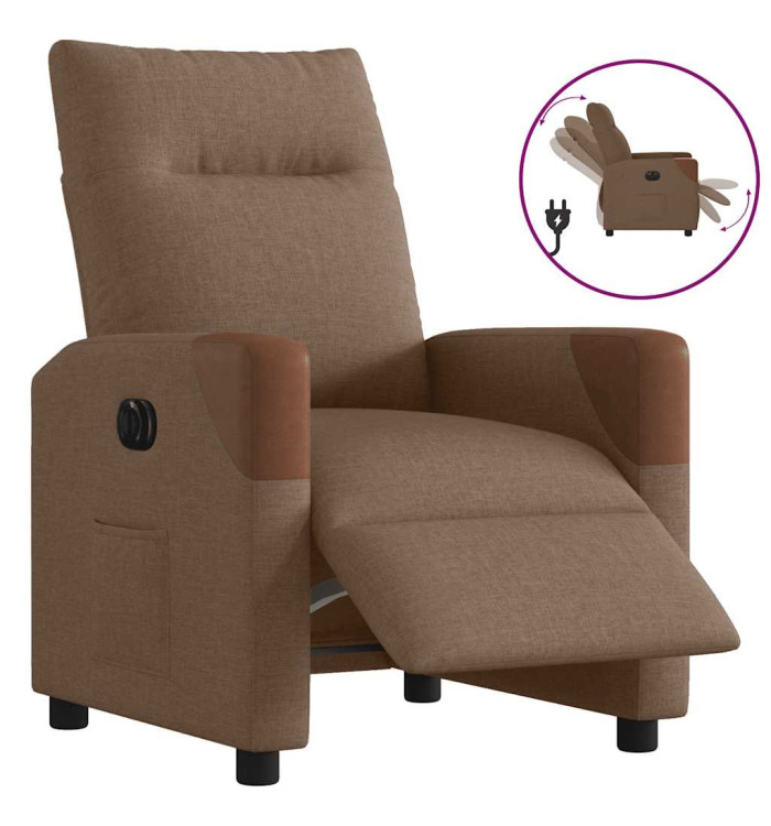 Fauteuil inclinable électrique Marron Tissu | Mobilier & Déco