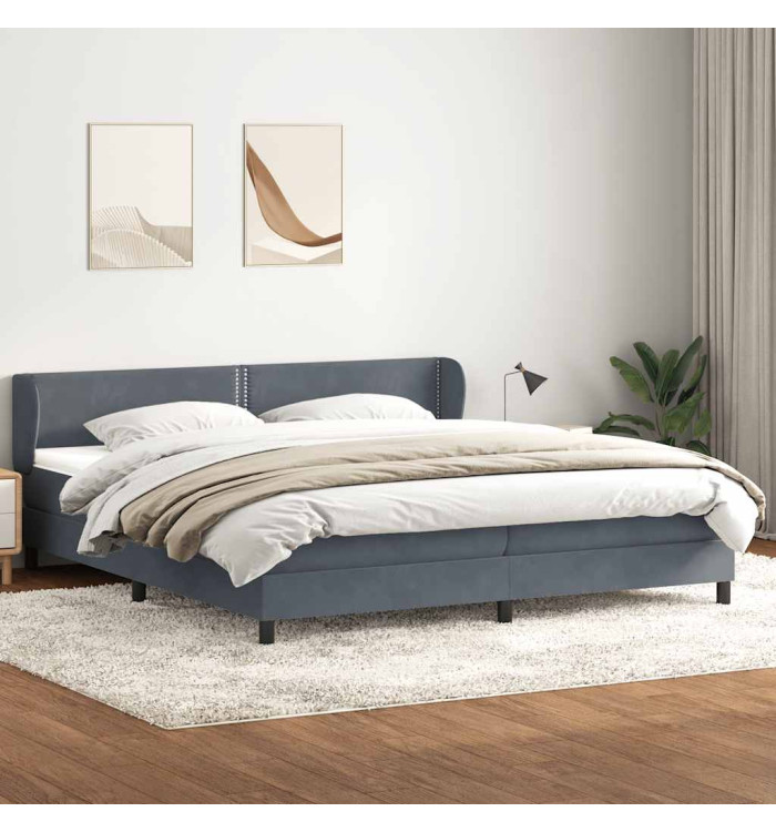 Sommier à lattes de lit et matelas gris foncé 200x220cm velours | Mobilier & Déco