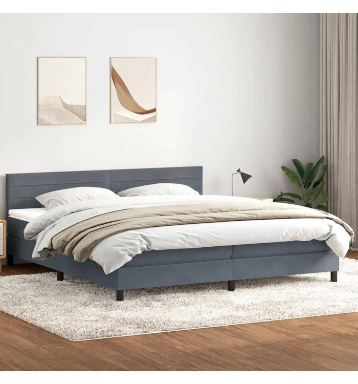 Sommier à lattes de lit et matelas gris foncé 200x220cm velours | Mobilier & Déco