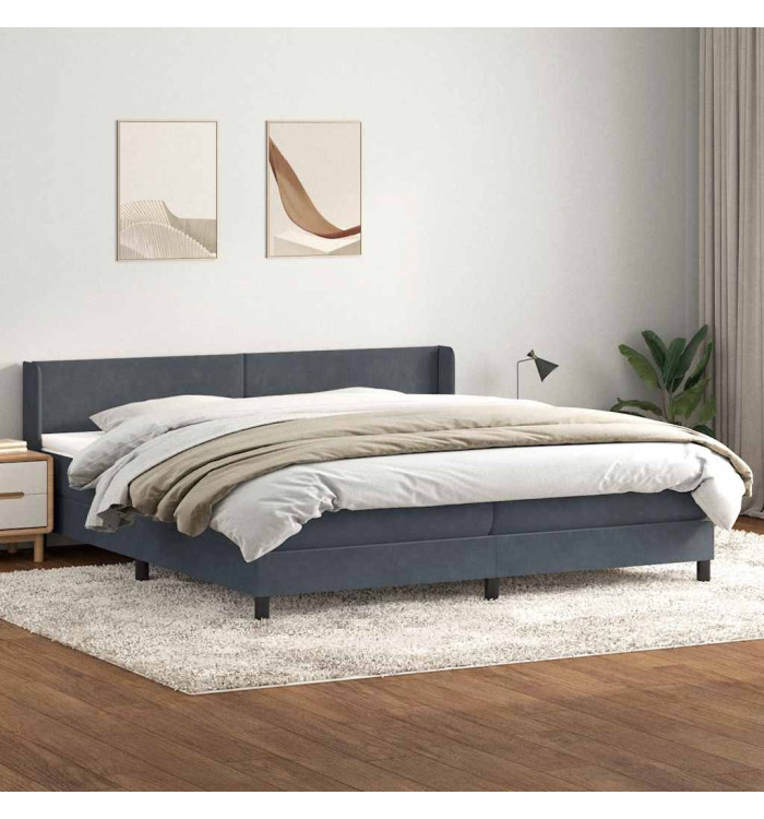 Sommier à lattes de lit et matelas gris foncé 200x220cm velours | Mobilier & Déco