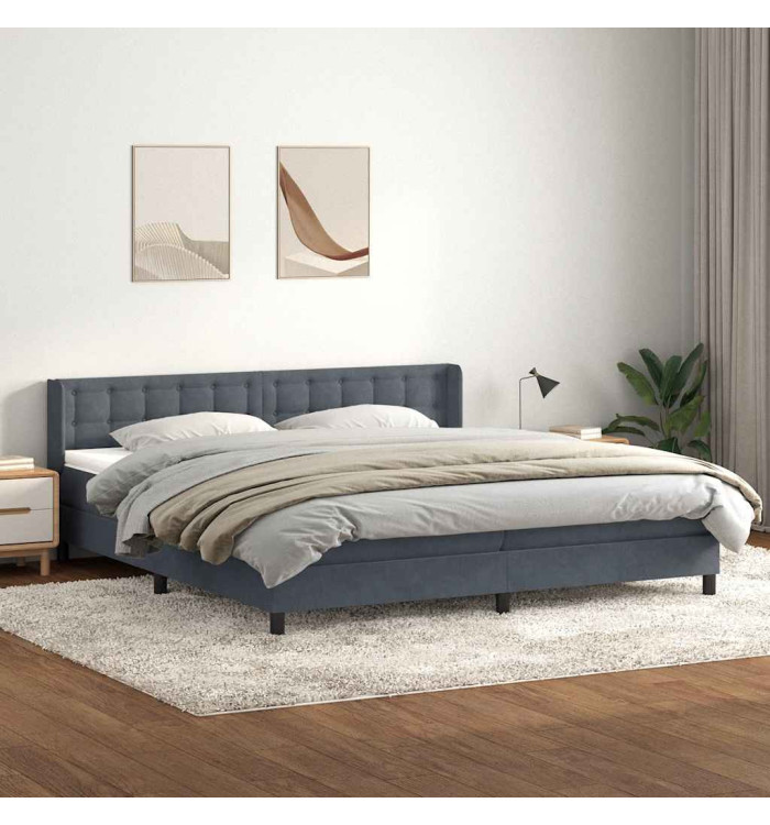 Sommier à lattes de lit et matelas gris foncé 200x220cm velours | Mobilier & Déco