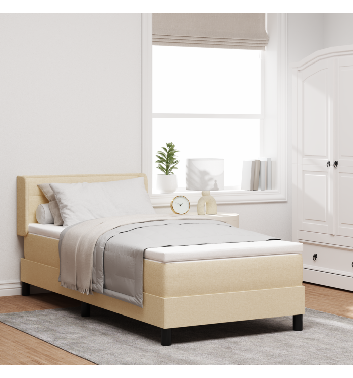 Lit Box Spring avec Matelas Crème 100x200 cm Tissu | Mobilier & Déco