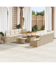 Ensemble de canapé de jardin 11 pièces avec coussins Beige poly rotin Acacia | Mobilier & Déco