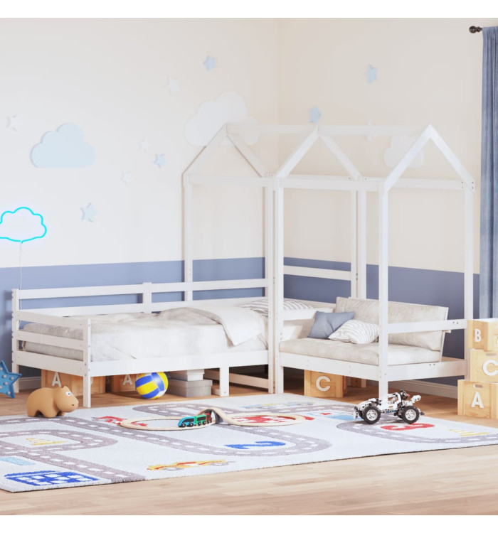 Ensemble de lit de jour et de banc avec toit sans matelas blanc | Mobilier & Déco