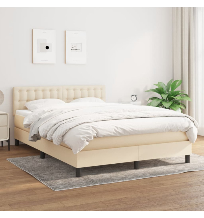 Sommier à lattes de lit avec matelas Crème 140x200 cm Tissu | Mobilier & Déco
