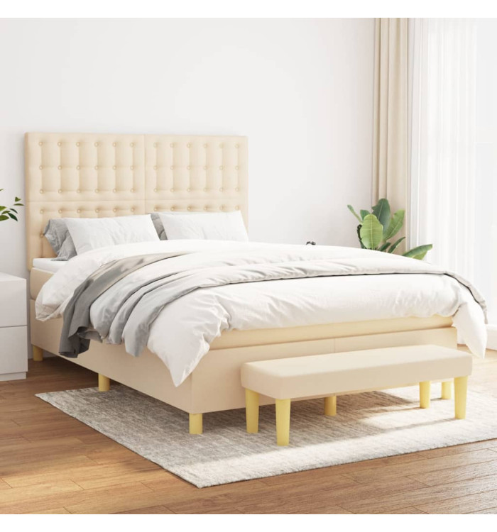 Sommier à lattes de lit avec matelas Crème 140x200 cm Tissu | Mobilier & Déco