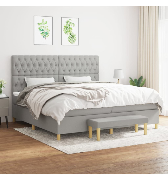 Sommier à lattes de lit avec matelas Gris clair 200x200cm Tissu | Mobilier & Déco