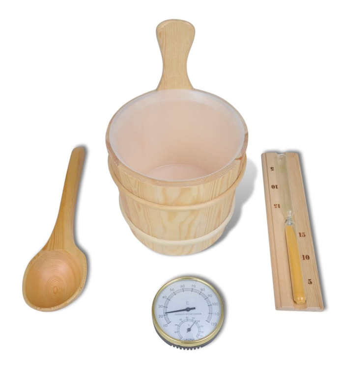 Accessoires sauna 5 pcs Seau Cuillère Sablier Thermo-hygromètre | Mobilier & Déco