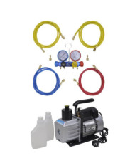 Pompe à vide 50 L/min avec manomètre à 4 voies en kit d'outils | Mobilier & Déco