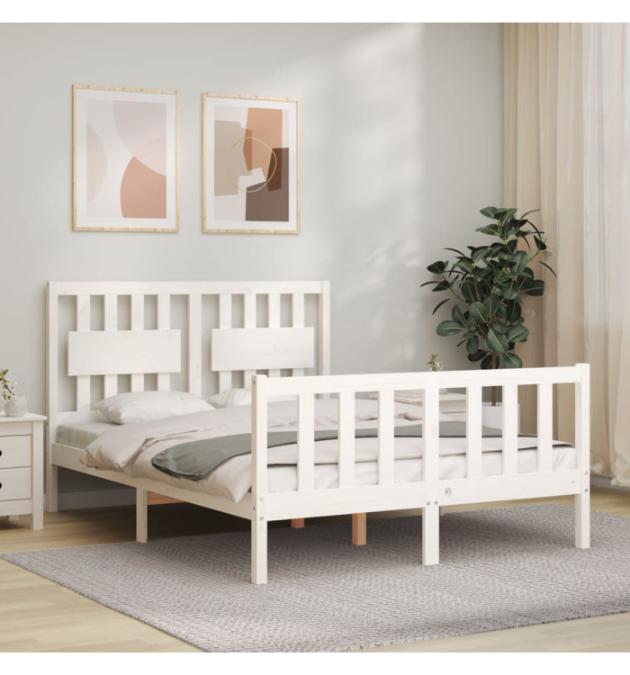 Cadre de lit sans matelas blanc 140x190 cm bois de pin massif | Mobilier & Déco