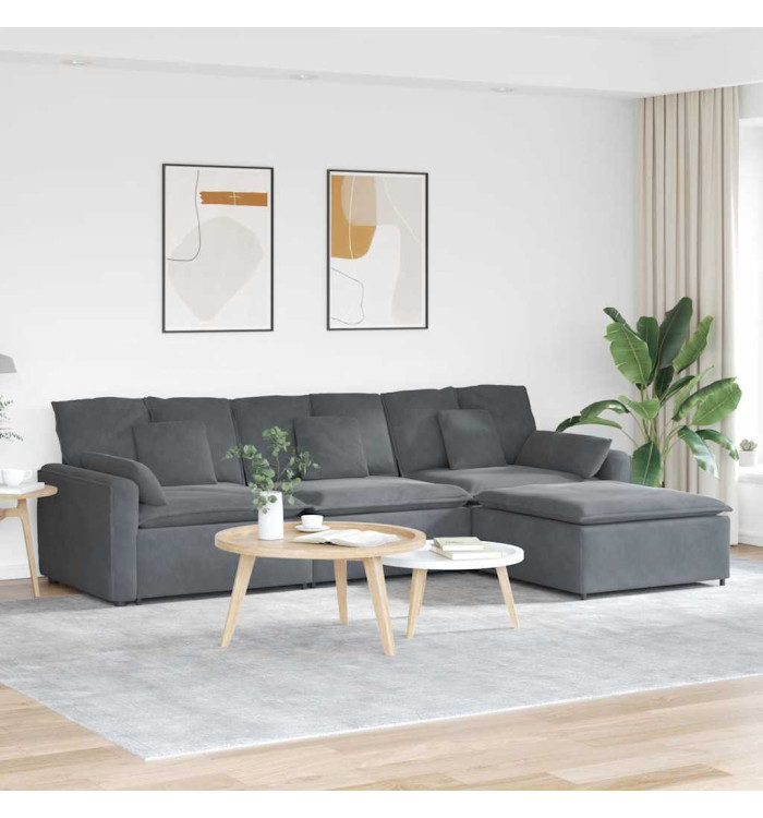Canapé modulaire avec repose-pieds et coussins gris foncé | Mobilier & Déco