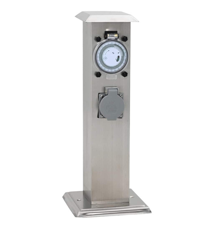 Pilier de prise de jardin avec minuterie Acier inoxydable | Mobilier & Déco