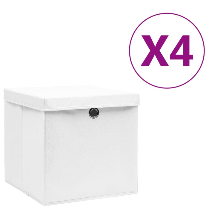 Boîtes de rangement avec couvercles 4 pcs 28x28x28 cm Blanc | Mobilier & Déco